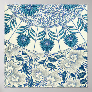 Blue Floral Pattern Antiek Asian Design Poster