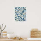 Blue Floral Pattern Antiek Asian Design Poster (Keuken)