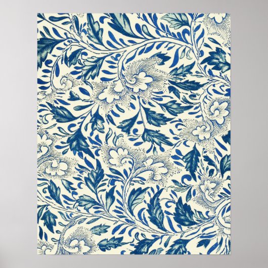 Blue Floral Pattern Antiek Asian Design Poster (Voorkant)