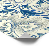 Blue Floral Pattern Antiek Asian Design Poster (Hoek)