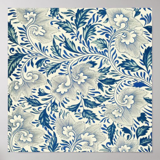 Blue Floral Pattern Antiek Asian Design Poster (Voorkant)