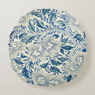 Blue Floral Pattern Antiek Asian Design Rond Kussen