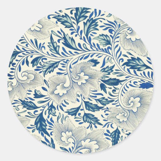 Blue Floral Pattern Antiek Asian Design Ronde Sticker (Voorkant)