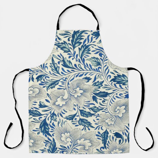 Blue Floral Pattern Antiek Asian Design Schort (Voorkant)