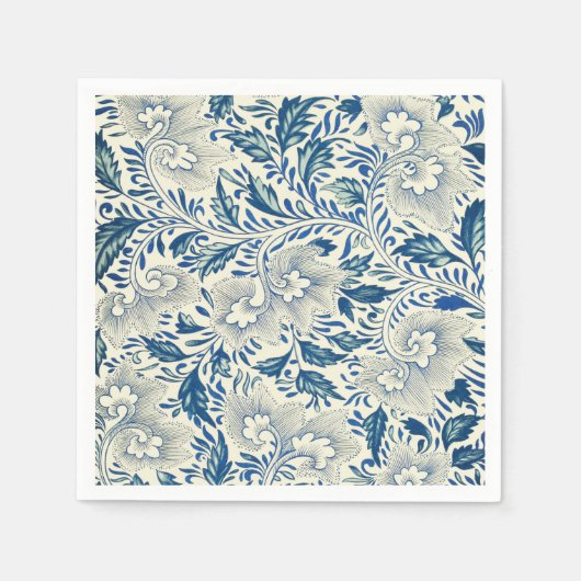 Blue Floral Pattern Antiek Asian Design Servet (Voorkant)