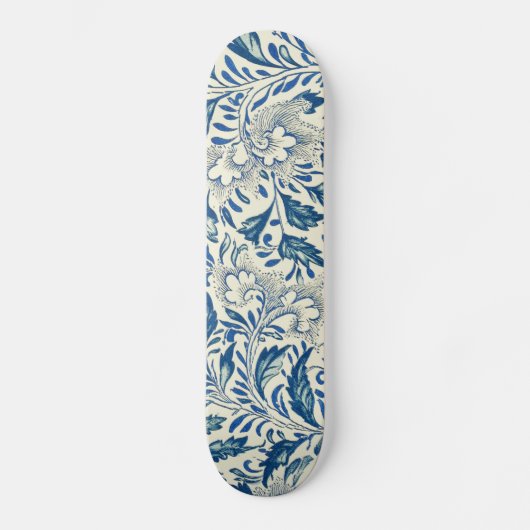 Blue Floral Pattern Antiek Asian Design Skateboard (Voorkant)