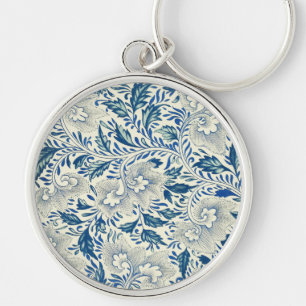Blue Floral Pattern Antiek Asian Design Sleutelhanger