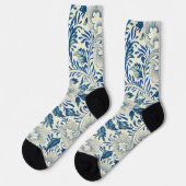 Blue Floral Pattern Antiek Asian Design Sokken (Links)