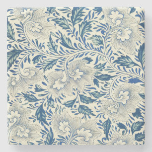 Blue Floral Pattern Antiek Asian Design Stenen Onderzetter
