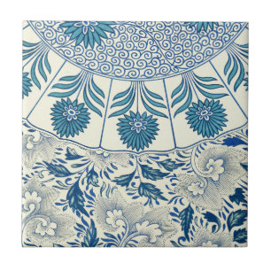 Blue Floral Pattern Antiek Asian Design Tegeltje
