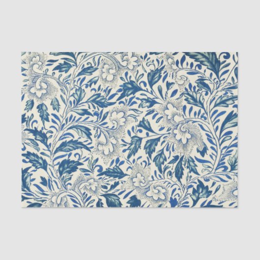Blue Floral Pattern Antiek Asian Design Tissuepapier (Voorkant)
