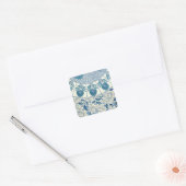 Blue Floral Pattern Antiek Asian Design Vierkante Sticker (Envelop)