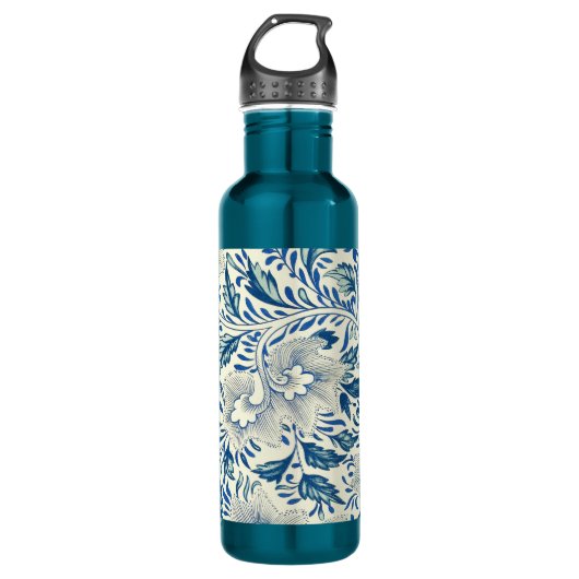Blue Floral Pattern Antiek Asian Design Waterfles (Voorkant)