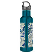 Blue Floral Pattern Antiek Asian Design Waterfles (Achterkant)