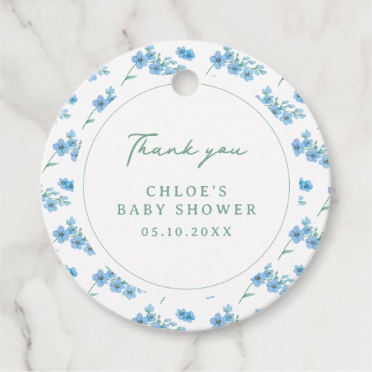 Blue Floral Pattern Baby shower Bedankjes Labels (Voorkant)