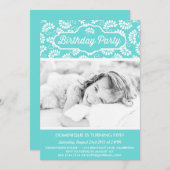 BLUE FLORAL PATTERN BIRTHDAY INVITATIE KAART (Voorkant / Achterkant)