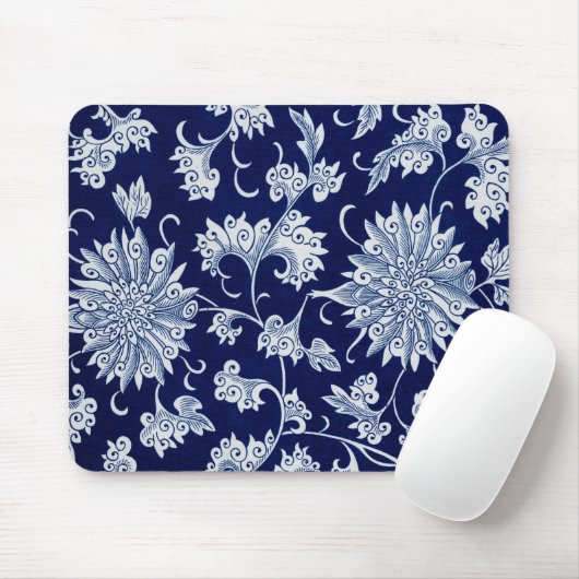 Blue Floral Pattern Chinees Ornament Muismat (Met muis)