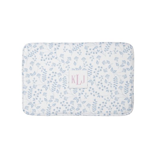 Blue Floral Pattern Custom Small Bath Mat (Voorkant)