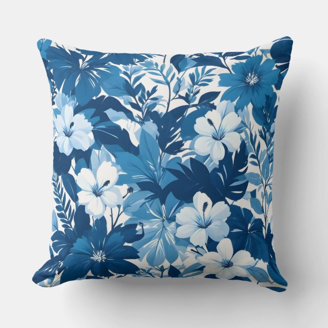 Blue Floral Pattern Decorative Throw Pillow Kussen (Voorkant)