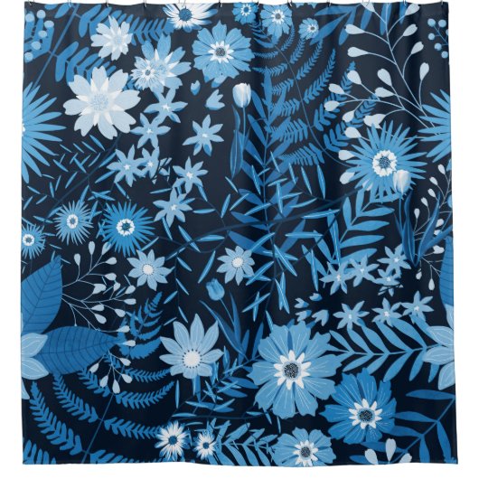 Blue Floral Pattern Douchegordijn (Voorkant)