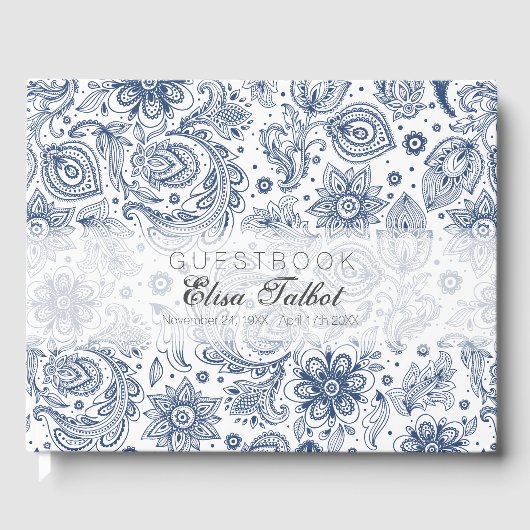 Blue Floral Pattern Funeral Gastboek Gastenboek (Voorkant)