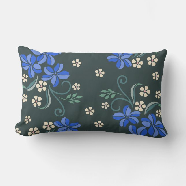 Blue Floral Pattern Kussen (Voorkant)