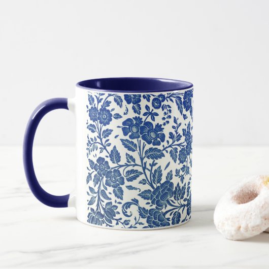 Blue Floral Pattern Mok (Met donut)