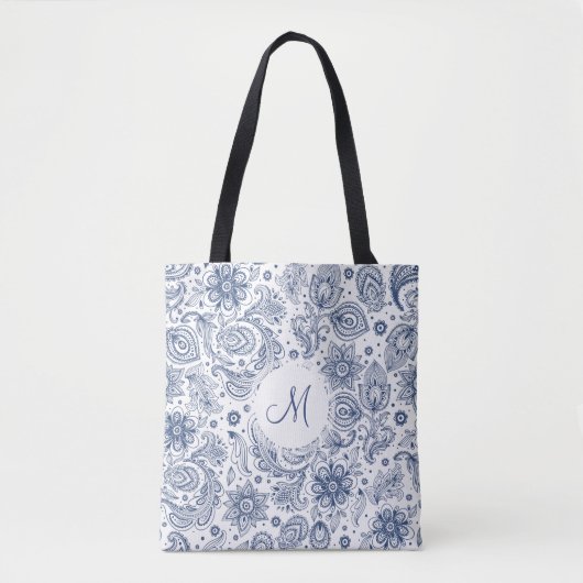 Blue  Floral Pattern Monogram Canvas tas (Voorkant)