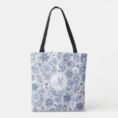 Blue  Floral Pattern Monogram Canvas tas (Achterkant)