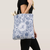 Blue  Floral Pattern Monogram Canvas tas (Dichtbij)
