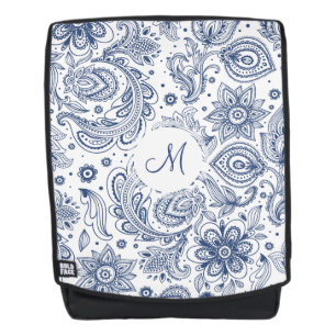 Blue Floral Pattern Monogram rugzak Rugtassen