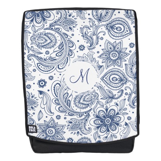 Blue  Floral Pattern Monogram rugzak Rugtassen (Voorkant)