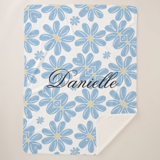 Blue Floral Pattern - Persoonlijke Sherpa Blanket Deken (Voorkant)
