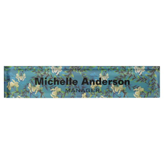 Blue Floral Pattern Professional Manager Modern Naambordje (Voorkant)
