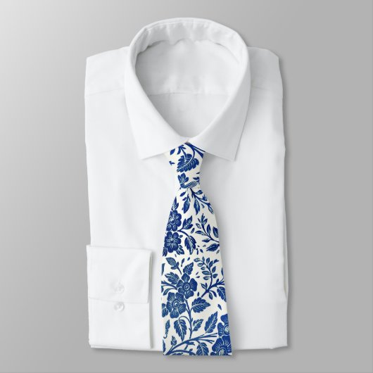 Blue Floral Pattern Stropdas (Gebonden)