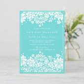Blue Floral Pattern Wedding Invitation Kaart (Staand voorkant)
