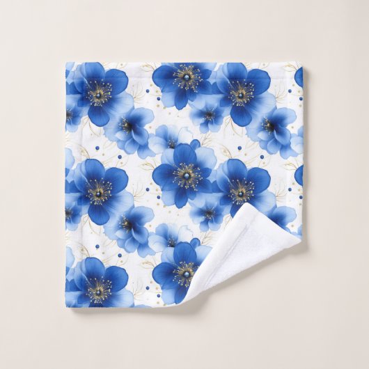 Blue Floral Pattern with Gold Accents Bad Handdoek (Wasdoekje)