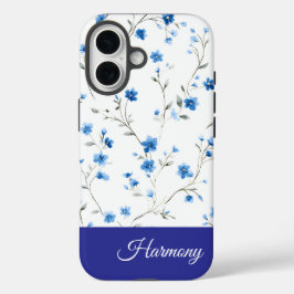 Blue Floral Personalized Name Phone iPhone 16 Hoesje