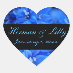 Blue Floral Personalized Wedding Hart Sticker