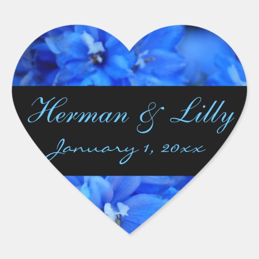 Blue Floral Personalized Wedding Hart Sticker (Voorkant)