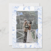 Blue Floral Photo Modern Wedding  Kaart (Voorkant)