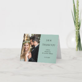 Blue Floral Photo Wedding Thank You Bedankkaart