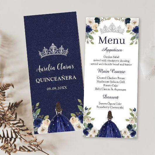 Blue Floral Princess Quinceañera Menu Menu
