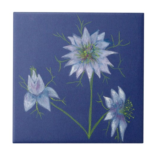 Blue Floral Print Ceramic Decorative Tegel Tegeltje (Voorkant)