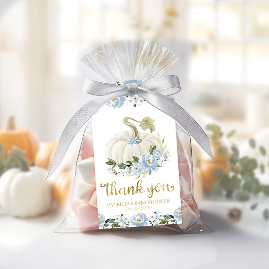 Blue Floral Pumpkin Herfst Baby shower Dank u Cadeaulabel