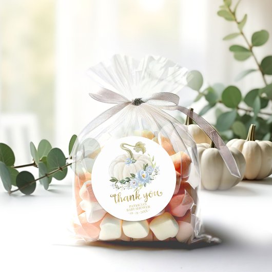 Blue Floral Pumpkin Herfst Baby shower Dank u Ronde Sticker
