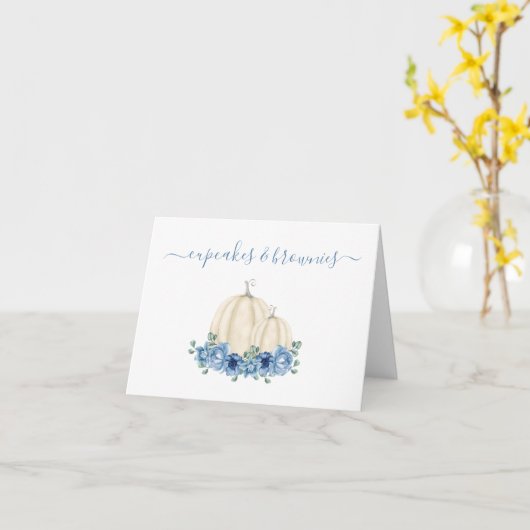 Blue Floral Pumpkin Weddenschap Food Buffet Label Kaart (Gele Bloem)