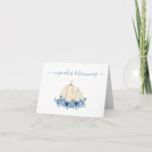 Blue Floral Pumpkin Weddenschap Food Buffet Label Kaart