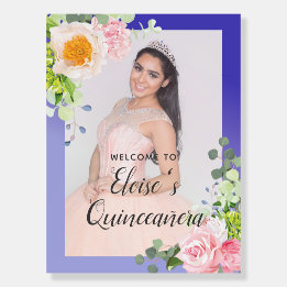 Blue Floral Quinceañera Event Board Affiche de bie