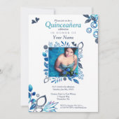 Blue Floral Quinceañera Kaart (Voorkant)